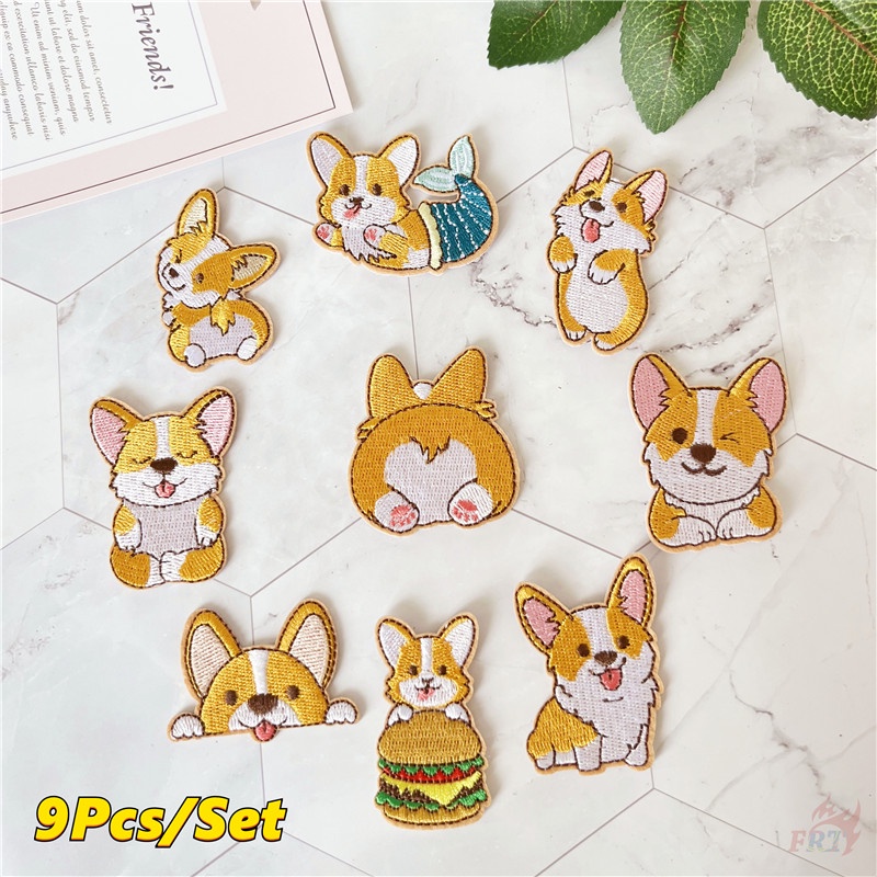 ☸ Q funny corgi - miếng dán iron-on thời gian giải trí ☸ 9 cái / bộ tự may trên sắt trên huy hiệu bản vá