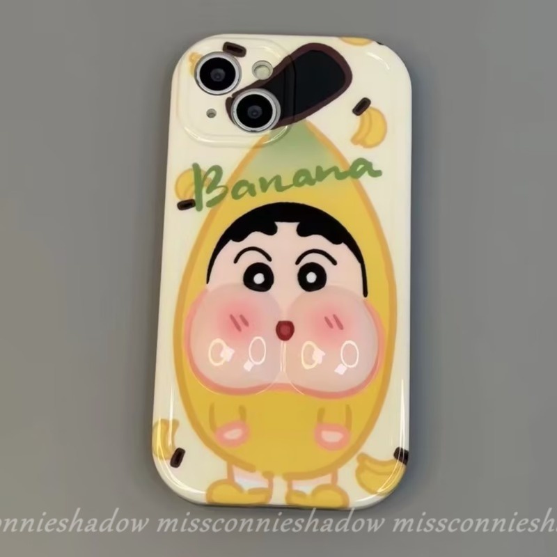 Vui nhộn cá sấu chuối đội đầu phim hoạt hình dễ thương bút chì màu shin-chan vỏ điện thoại tương thích cho iphone xr 12 13 11 14 pro max 6s 7 6 8 plus x xs max se 3d decompression glossy soft cover