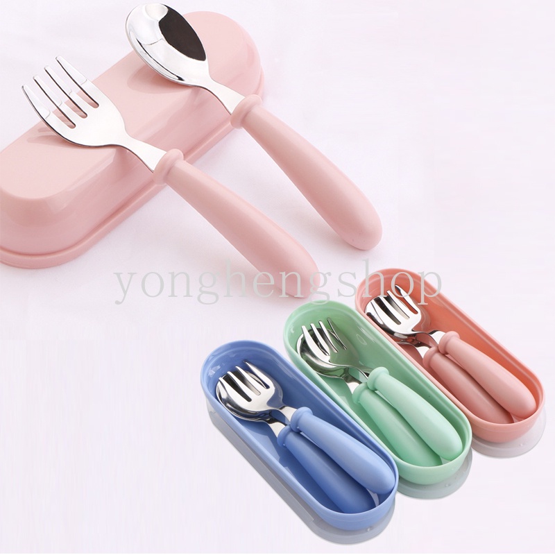 304 bộ đồ ăn bằng thép không gỉ phim hoạt hình tay cầm tròn nĩa thìa cho bé ăn thìa trái cây nĩa di động trẻ em bento dao kéo nhà bếp bộ đồ ăn