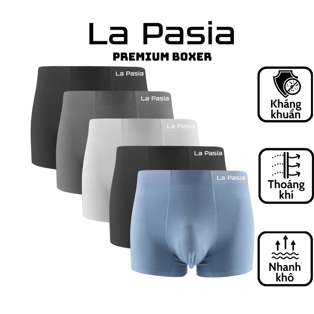 Quần lót boxer nam chất cotton gỗ sồi cao cấp kháng khuẩn combo 5 cái, quần sịp đùi nam LA PASIA