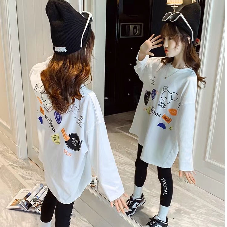 Mới 100% cotton trẻ em áo thun dài tay trẻ em oversize girls tee
