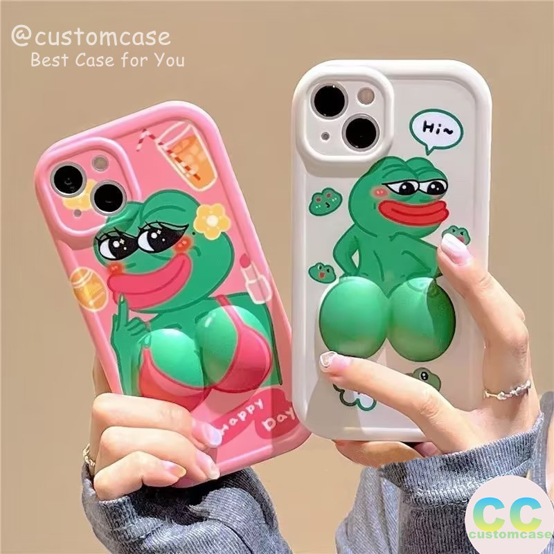 Cặp đôi tương thích cho iphone 11 xr 7 8 6 6s plus 14 12 13 11 pro max x xs max se 2020 chú ếch hoạt hình vui nhộn 3d véo khuôn mặt giải nén vỏ điện thoại bóng