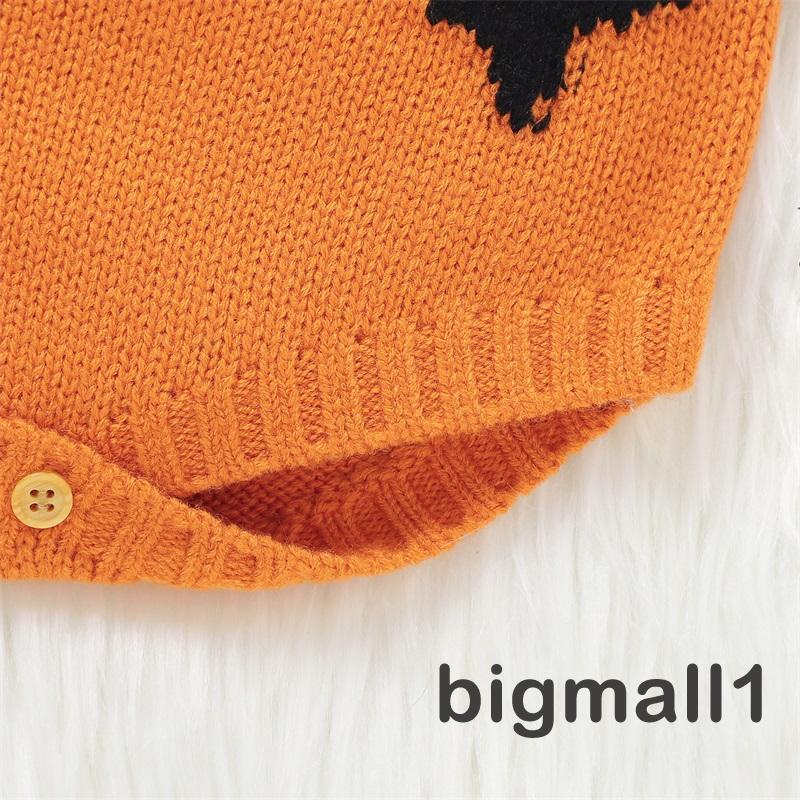 Bigmall-trẻ sơ sinh treo quần áo romper halloween bí ngô in không tay dệt kim quần áo dễ thương
