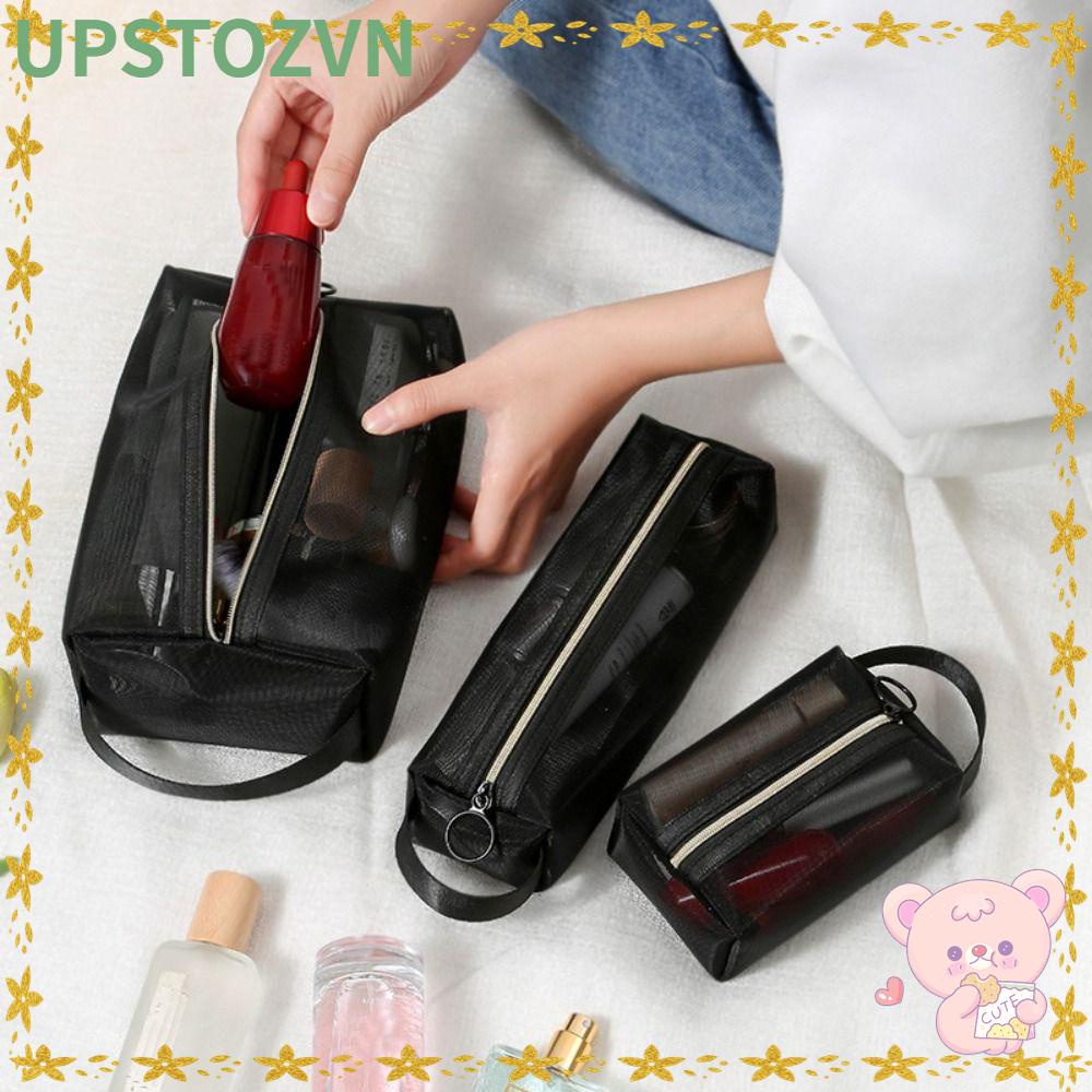 Upstozvn 1pc makeup pouch, mesh travel organizer túi mỹ phẩm du lịch, túi đựng son môi xách tay màu đen túi vệ sinh phụ nữ
