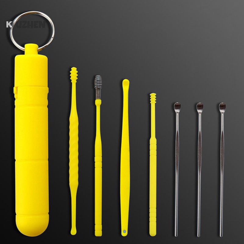 Kuzhen 7 cái / bộ dụng cụ lấy ráy tai bằng thép không gỉ earpick wax remover curette ear pick hot