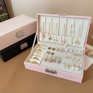 Travel simple portable jewelry box high-end locked earrings earrings earrings anti-dust storage box hộp trưng bày châu âu-công suất