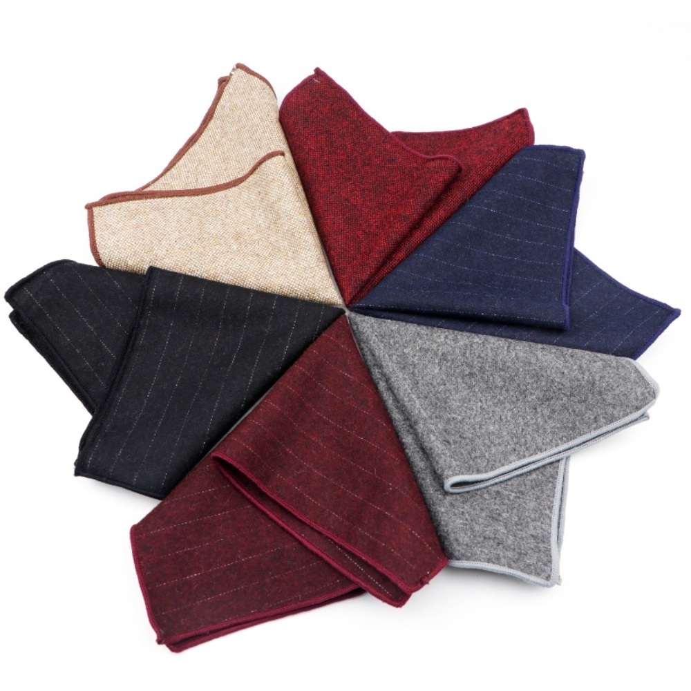 Khăn Tay Len Vuông Kẻ Sọc Màu Sắc Vintage Dành Cho Nam