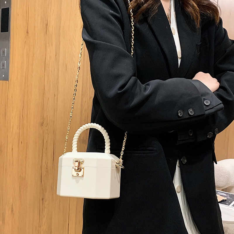 Ielgy Túi Hộp Đựng Son Môi / Túi Xách Đeo Vai Hình oval Màu Kẹo Phối Dây Xích Bằng Acrylic