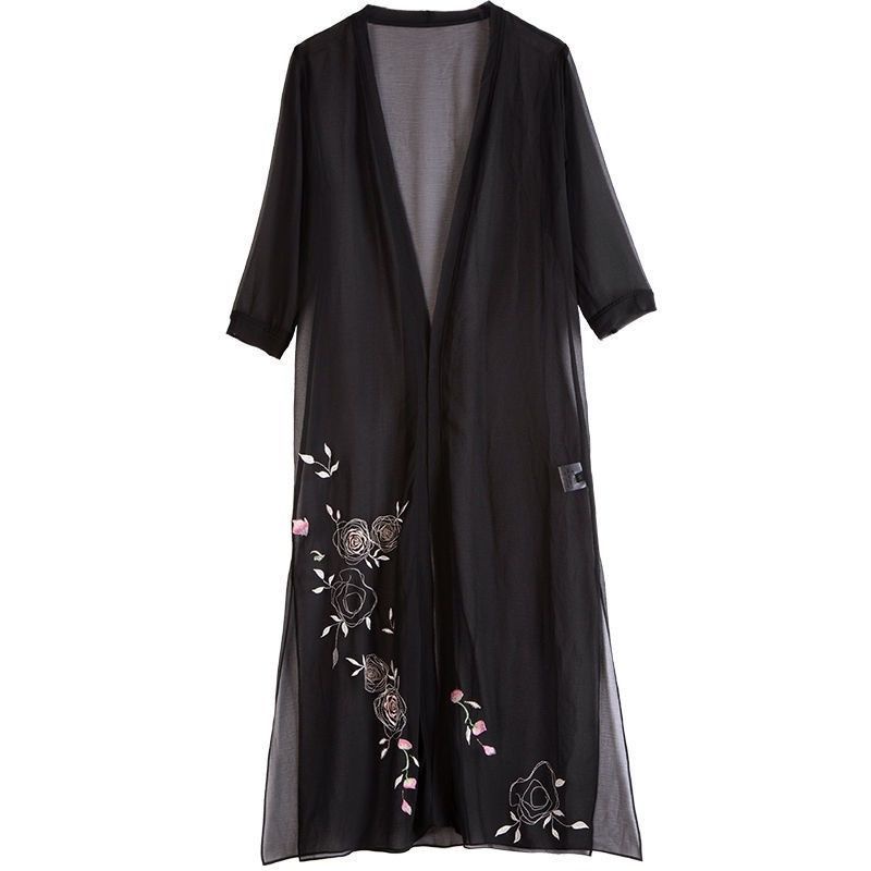 [M &amp; E] Áo Khoác Cardigan Chiffon Mỏng Dáng Dài Thêu Họa Tiết Phong Cách Mới 2023 Kích Thước Lớn Mẫu 2023 Phong Cách Mới 0759