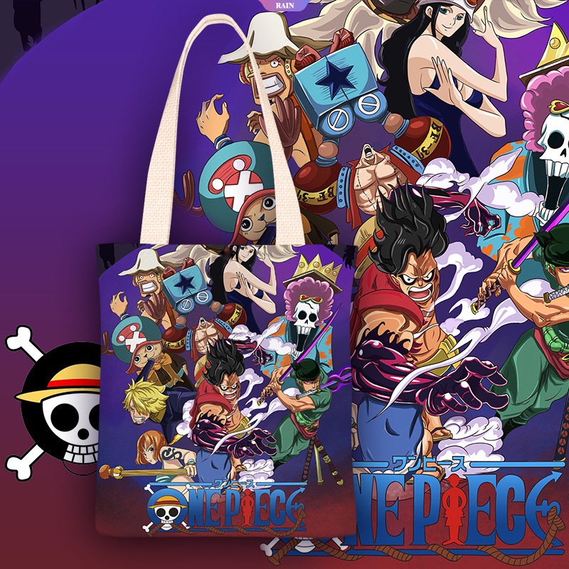 Túi Đeo Vai Vải Canvas Cỡ Lớn In Hoạt Hình ONE PIECE Dễ Thương Cho Nữ