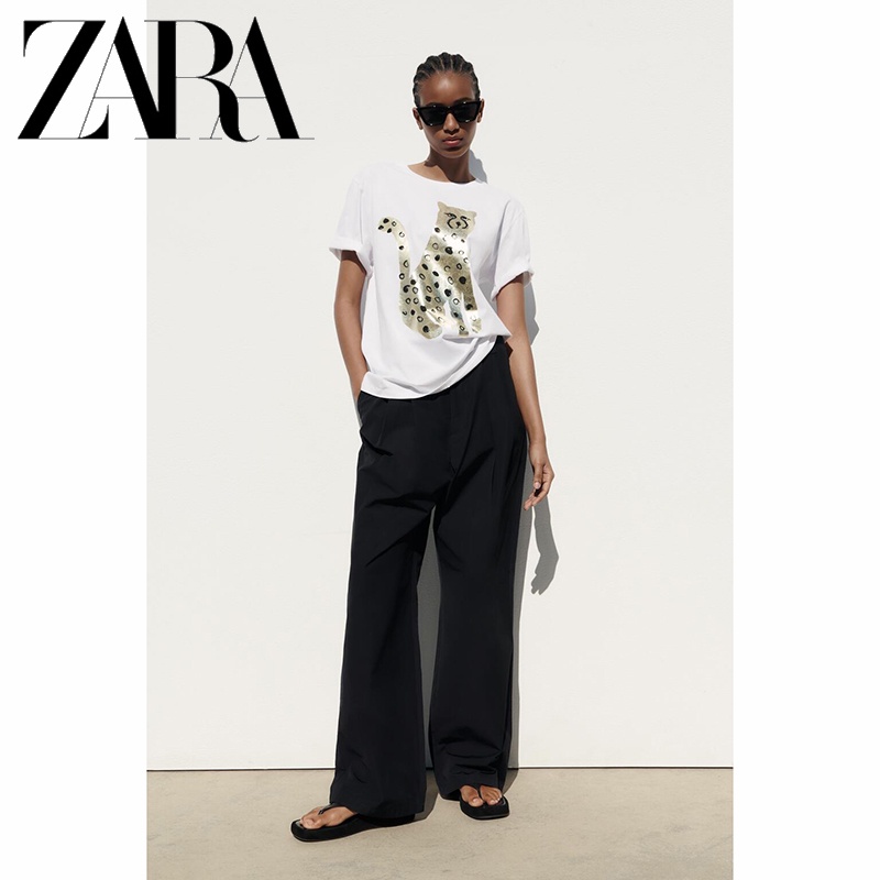 Zara Áo Thun In Họa Tiết Tương Phản Cá Tính Cho Nữ