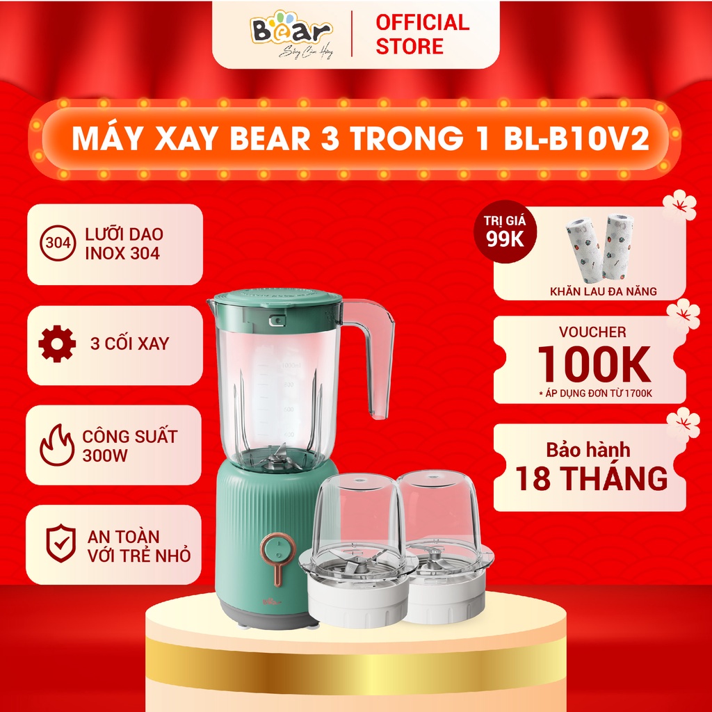 Máy Xay ăn Dặm Đa năng 3 Cối BEAR Xay Thịt, Xay Đồ Khô, Xay Đồ Ăn Dặm Công Suất Lớn BL-B10V2