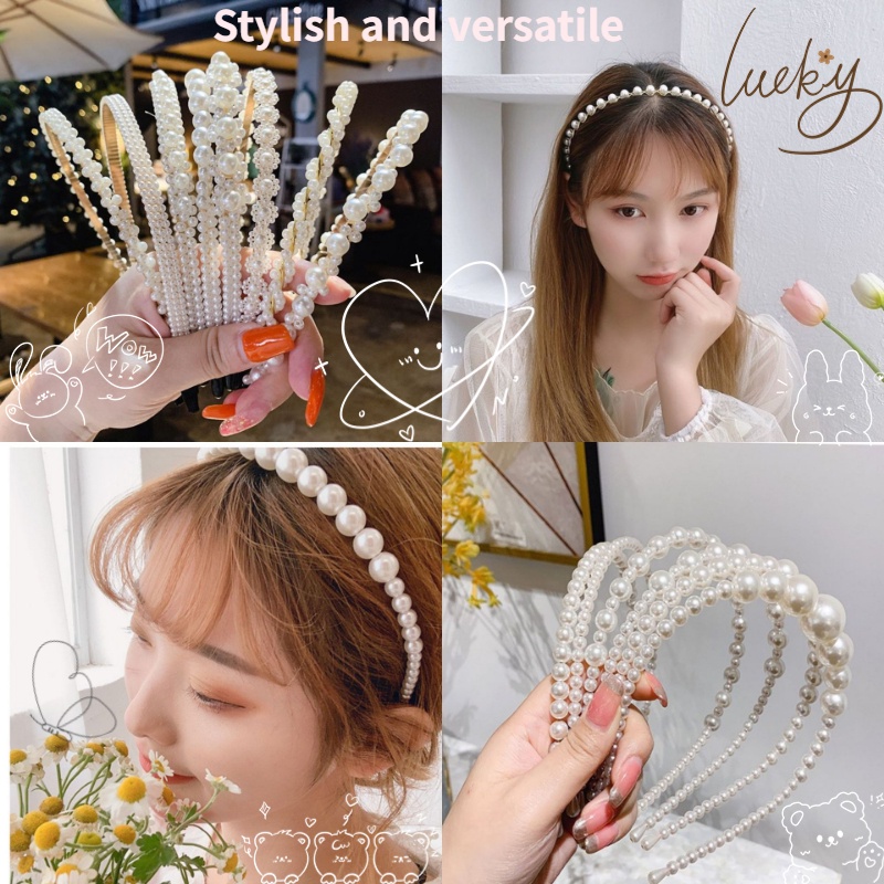 Bộ 1 / 2 Băng Đô Đính Ngọc Trai Chống Trượt Phong Cách Hàn Quốc