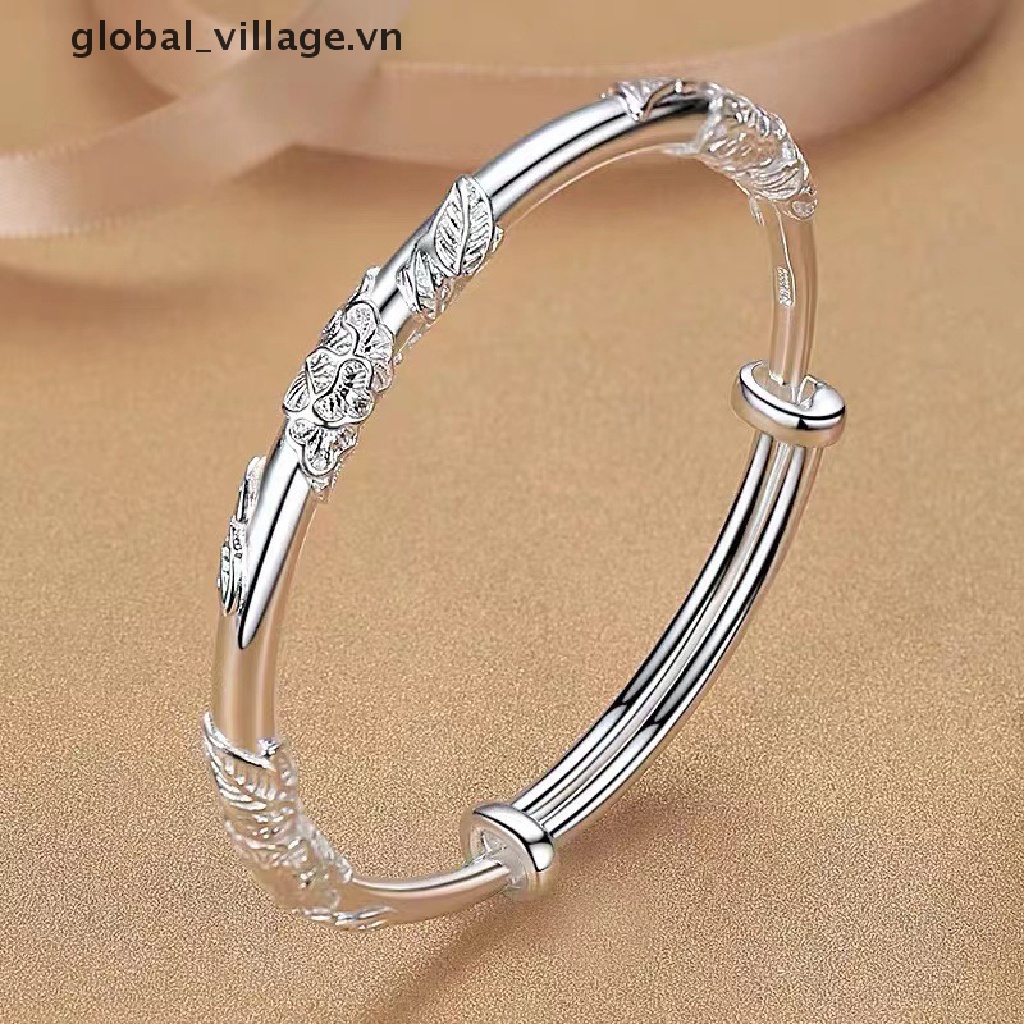 1 Vòng Đeo Tay Dạng Hở Bằng Bạc Nhẹ Nhàng Hình Hoa Thời Trang Cho Nữ