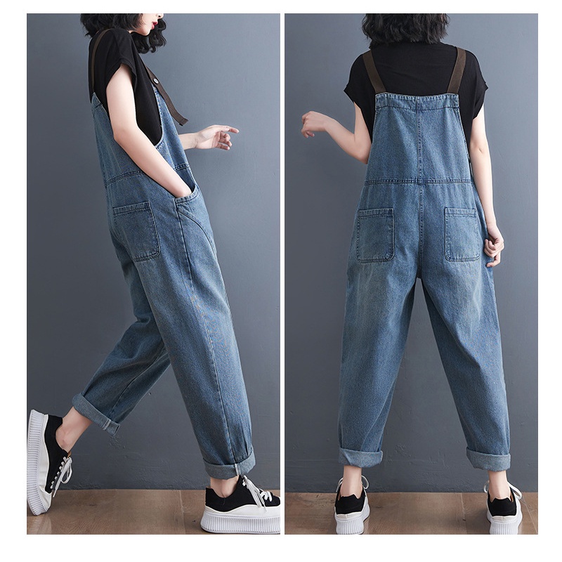 Quần Yếm Denim Dáng Rộng Phong Cách Cao Bồi Hàn Quốc Mới 2023