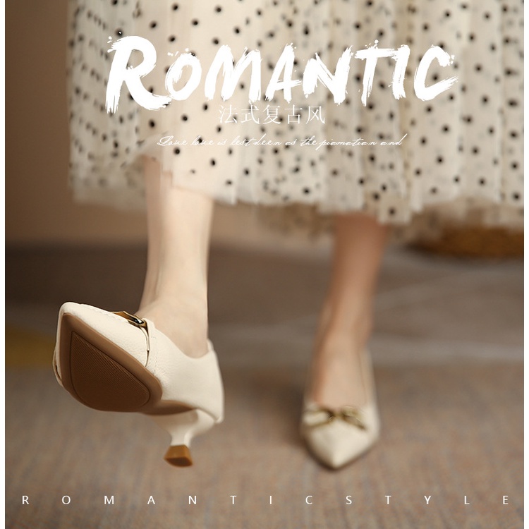 Giày Cao Gót Mũi Nhọn Miệng Nông Kiểu Pháp Thời Trang Xuân Thu