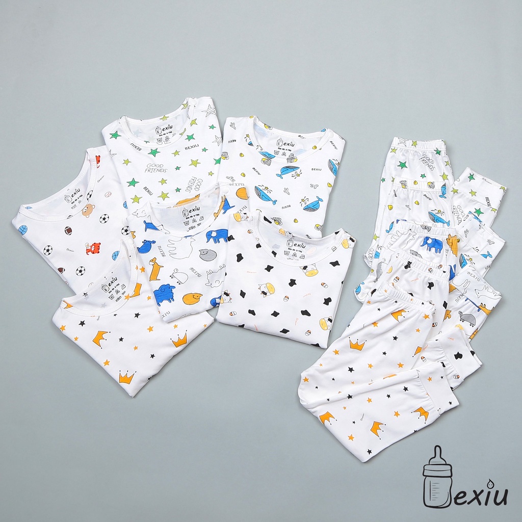 Bộ quần áo tay dài cài vai In Rơi Bexiu mềm mượt cho bé 7-19kg