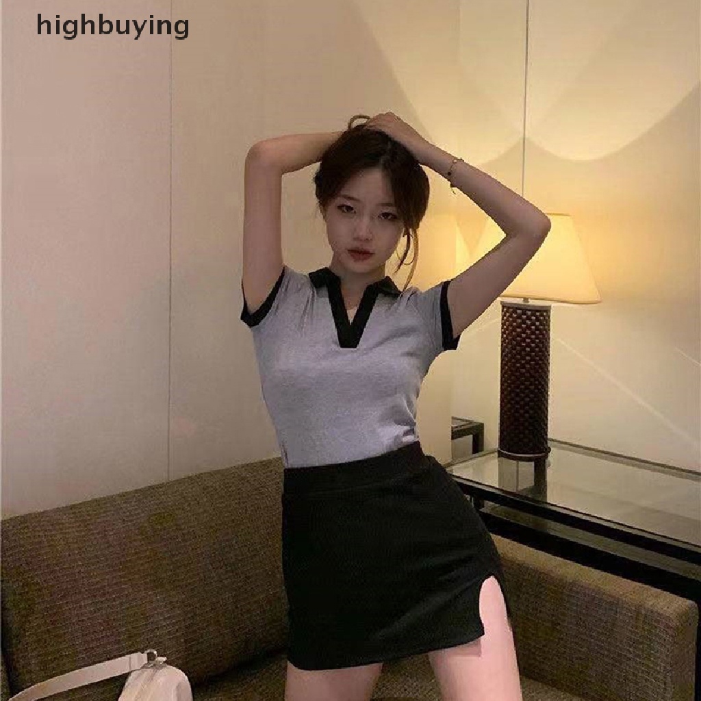 Áo Thun Lửng Ngắn Tay Y2k Thời Trang Dành Cho Nữ