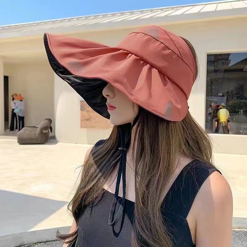 Nón Rộng Vành Hở Chóp Màu Đen Chống Tia UV Thời Trang Đi Biển Mùa Hè Cho Nữ