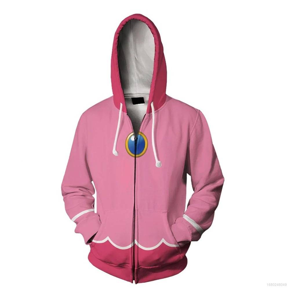 Áo Khoác Hoodie Tay Dài Có Khóa Kéo In Hình Super Mario 3D Kích Thước Lớn Hóa Trang Nhân Vật Jason Princess Peach