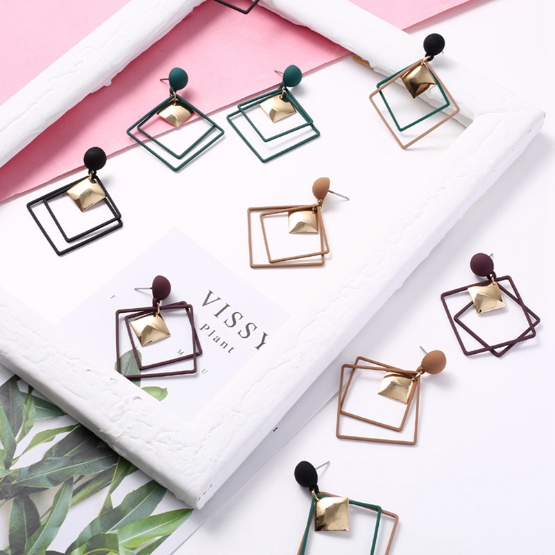 Đôi Khuyên Tai Dài Bản Vuông Phong Cách Âu Mỹ Thời Trang Cho Nữ