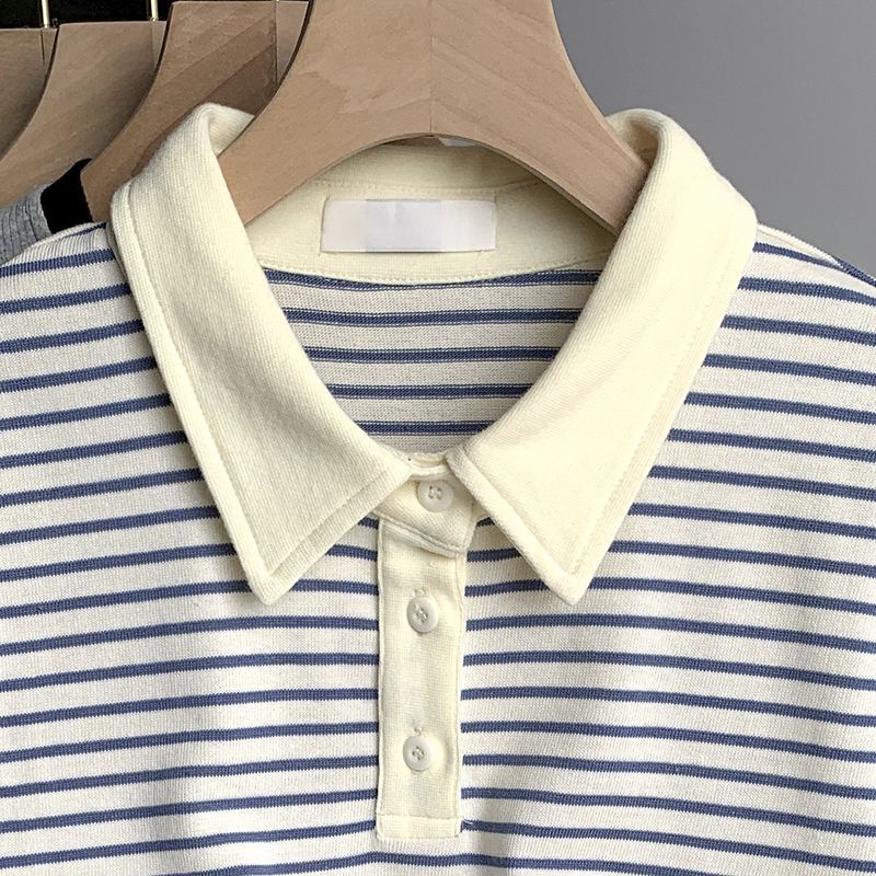 COZOKC Áo polo Tay Ngắn Dáng Ôm Kẻ Sọc Kiểu Vintage Cá Tính