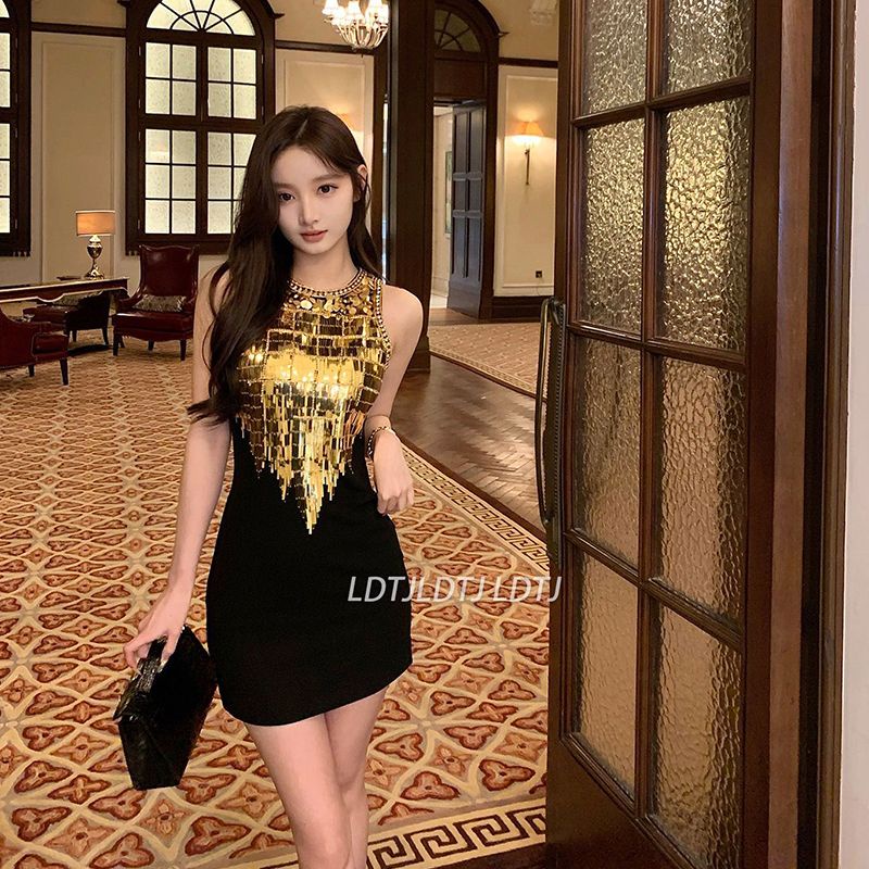 Ldtj Đầm Dây Ôm Hông Công Nghiệp Nặng Cổ Cao Màu Bột Ngựa 23 Mùa Hè Sang Trọng Khí Chất Gợi Cảm