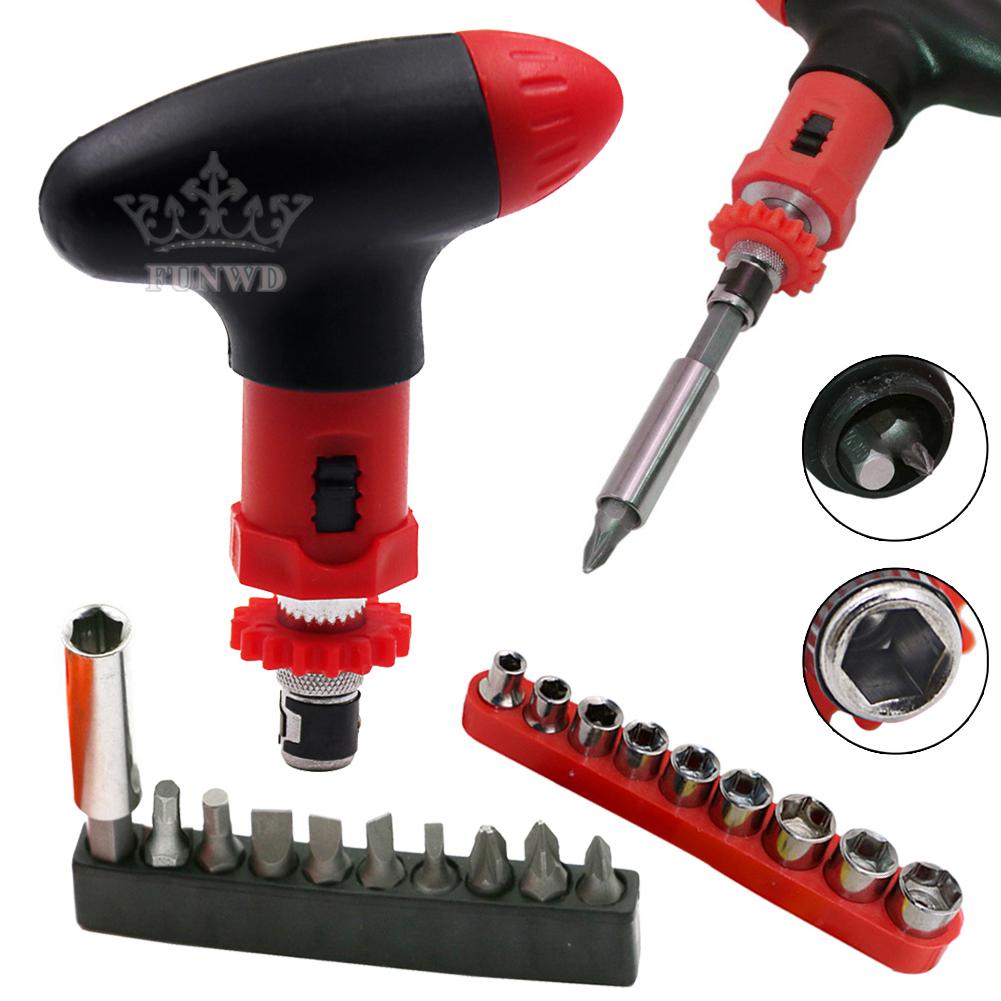 【FUNWD】Manual T-type Ratchet Screwdriver Quick Bolt Driver Batch 6.35mm Forward Reverse