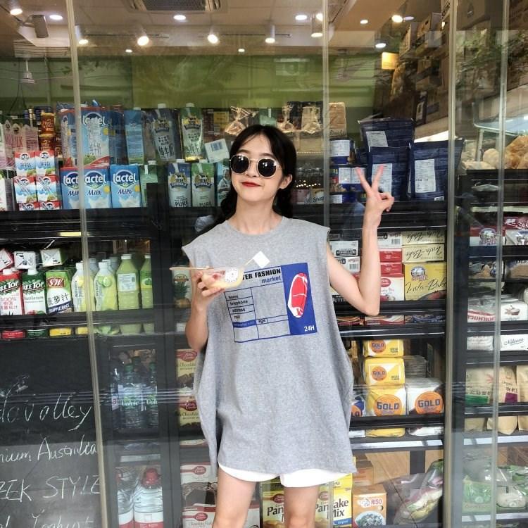 Áo Thun Sát Nách Dáng Rộng In Chữ Trước Sau Lưng Phong Cách Hàn Quốc Thời Trang Mùa Hè Cho Nữ