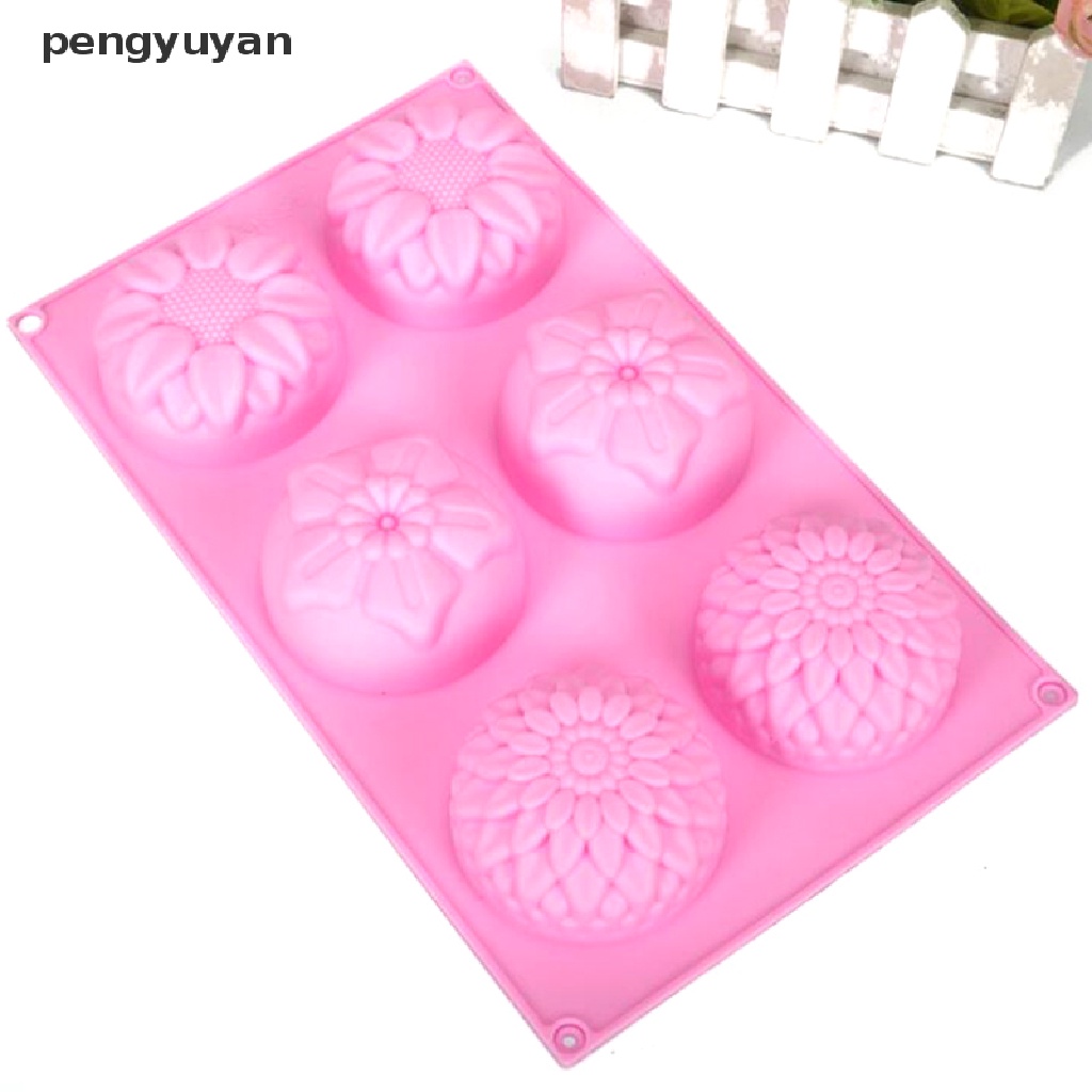 Khuôn Làm Bánh / Xà Phòng Handmade 6 Lỗ Hình Hoa Tròn Bằng Silicone DIY