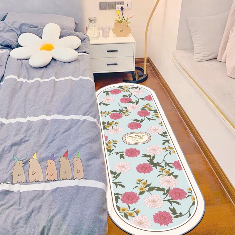 Thảm Trải Sàn Mềm Mại Chống Trượt Họa Tiết Hoa Phong Cách Bắc Âu