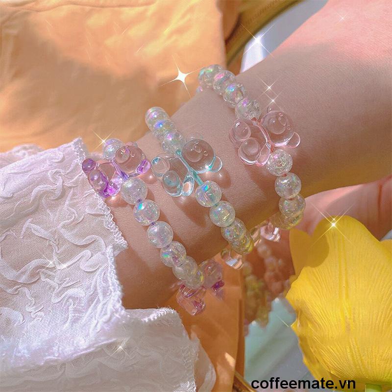 【coffeemate】⚡Dây buộc tóc hình gấu đính hạt pha lê trong suốt màu kẹo dễ thương cho nữ