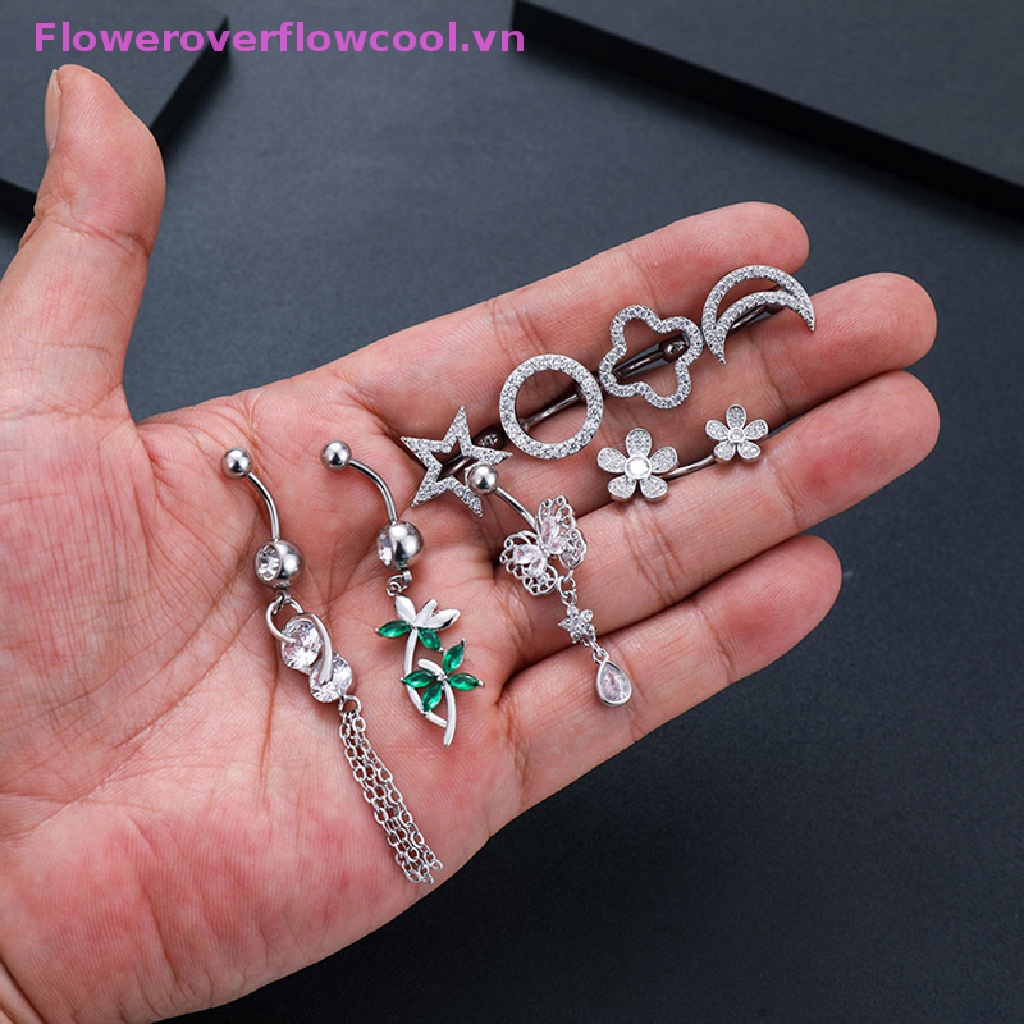 Khuyên Rốn Hình Cỏ Bốn Lá Đính Đá Pha Lê Gợi Cảm