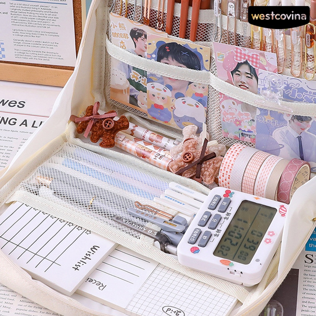 [COD]♪Túi Đựng Bút Chống Bụi Sức Chứa Lớn 90 Độ Có Khóa Kéo Tiện Dụng