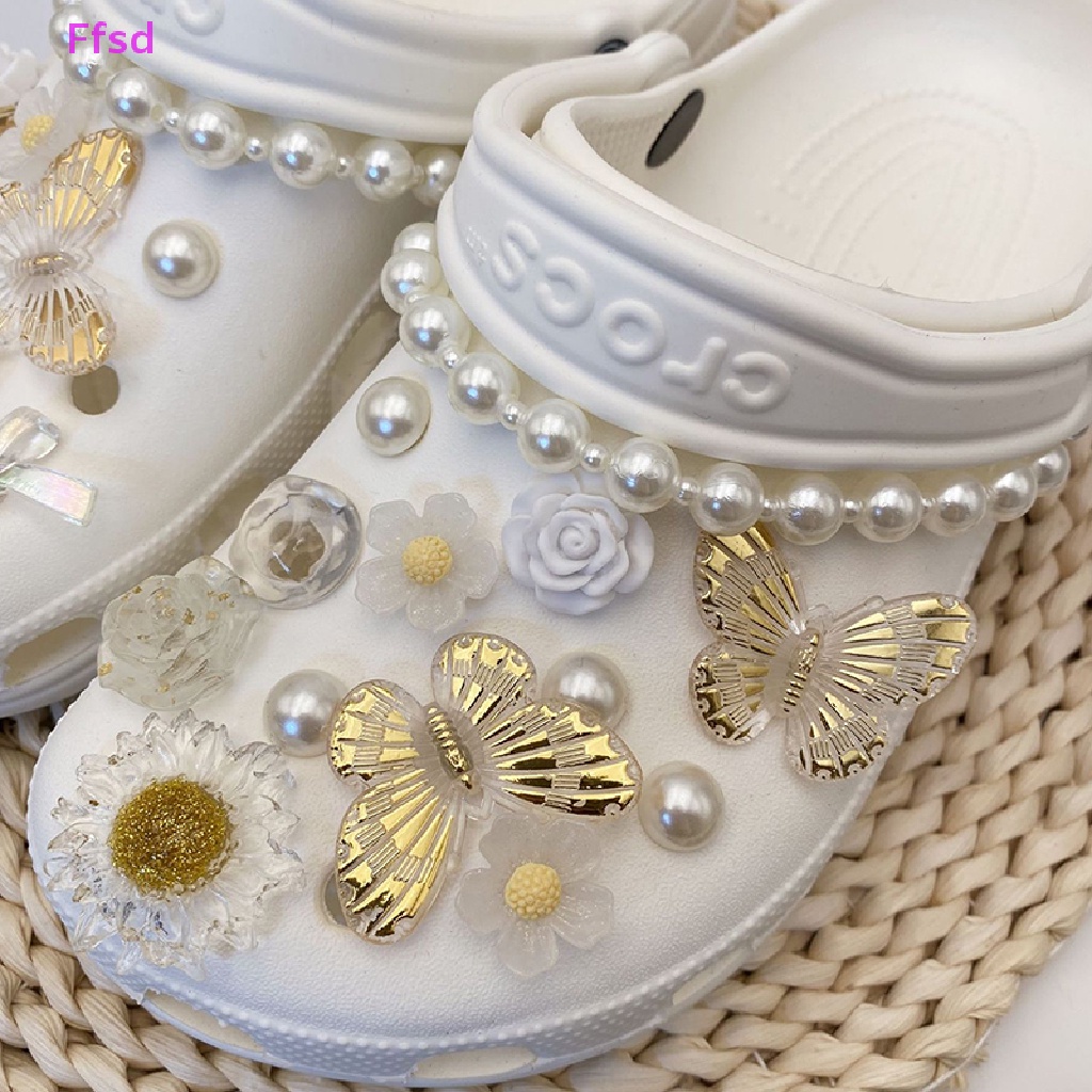 {Ffsd} Bộ Khóa Giày Ba Chiều Hình Bướm Lá Vàng Có Thể Tháo Rời Diy Bán Chạy