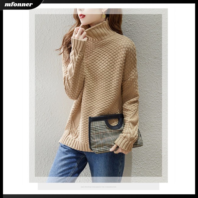 Áo Sweater Dệt Kim Cổ Lọ Tay Dài Màu Trơn Thiết Kế Đơn Giản Thanh Lịch Thời Trang Cho Nữ