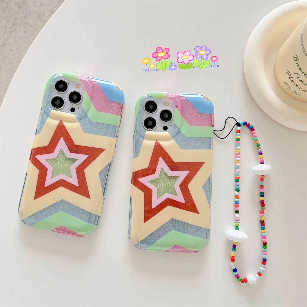 Ốp Điện Thoại Tpu Dẻo Trong Suốt Họa Tiết Ngôi Sao Năm Cánh Đính Ngọc Trai Lấp Lánh Chống Sốc Cho iphone 14Pro Max 13 12 11