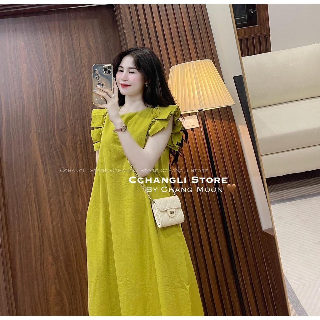 Váy suông vàng chanh cánh tiên dáng dài rộng bầu bì bon chen xinh Chất mịn nhẹ nhàng basic mầu mát dễ mặc lắm (xoai)