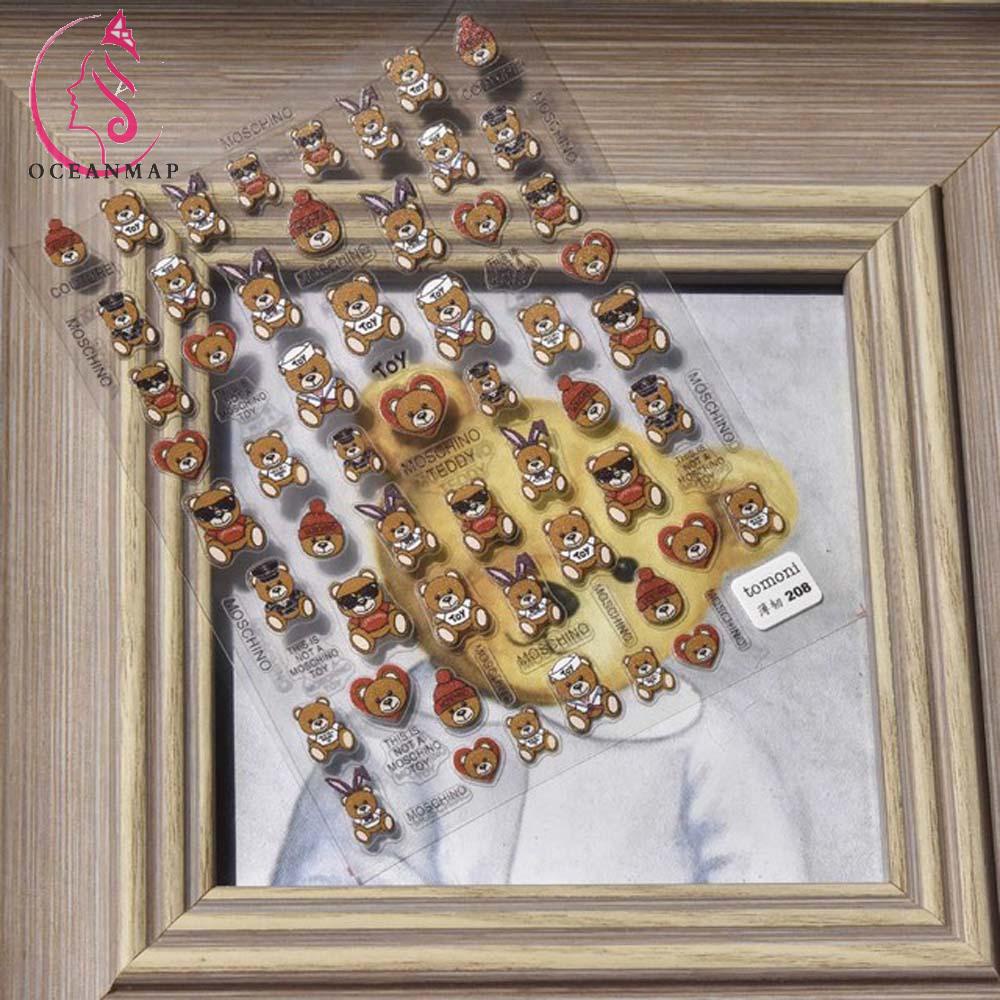 [Hàng mới về] Miếng Dán Móng Tay Họa Tiết Gấu Hoạt Hình 3D Siêu Mỏng DIY