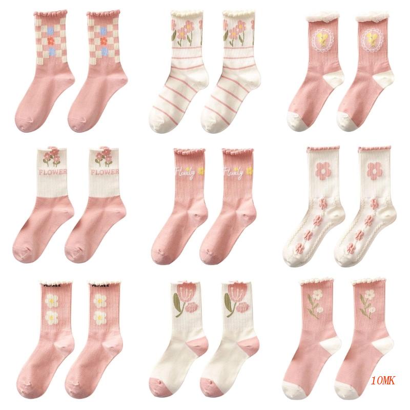 Xiangbao Vớ Ống Trung Bình Màu Hồng Sáng Tạo Dễ Thương Thời Trang Xuân Hè Cho Nữ Sinh