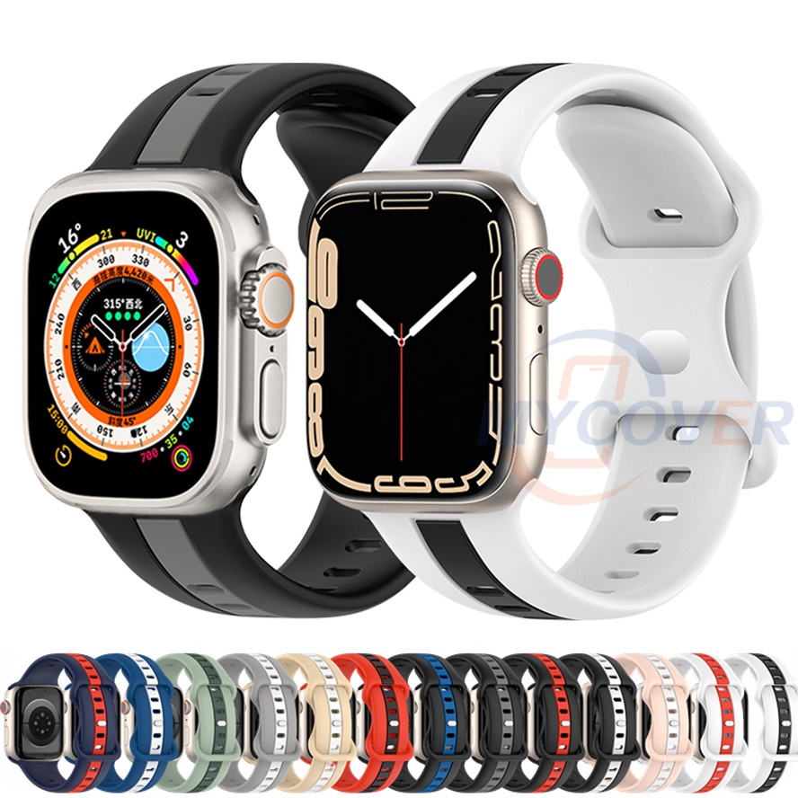 Dây Đeo Silicon Hai Màu Cho Đồng Hồ Thông Minh iWatch Kích Thước 49mm 45mm 41mm 44mm 40mm 42mm 38mm Ultra 8 7 6 SE 5 4 3 2 1