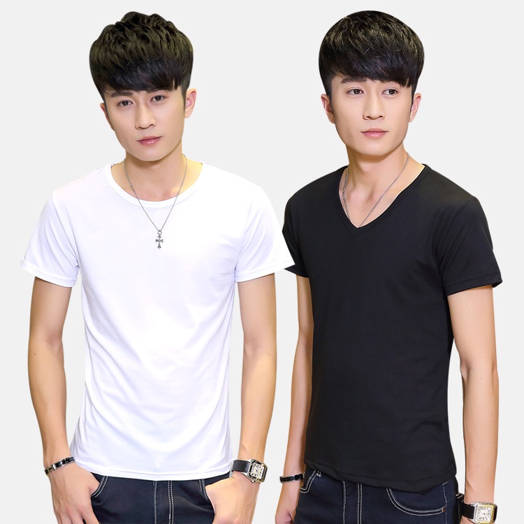 Áo Thun cotton Ngắn Tay Cổ Tròn Màu Trơn Thời Trang Mùa Hè Mới Cho Nam