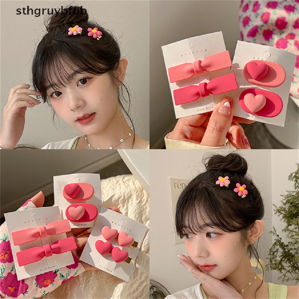 Kẹp Tóc Hình Nơ / Trái Tim / Bông Hoa Màu Hồng Dễ Thương Cho Bé Gái VN