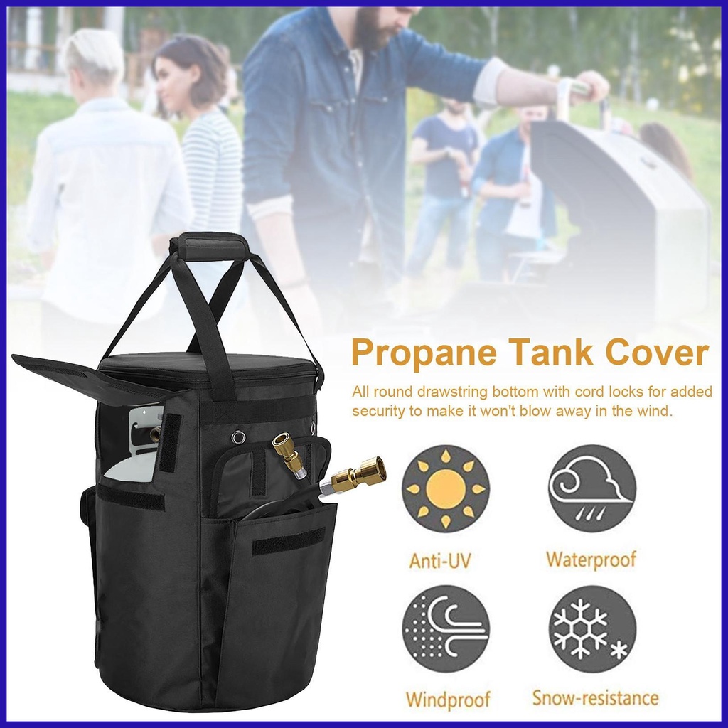 Vỏ Bọc Bình Gas 600D Bằng Vải Oxford Có Khóa Kéo Màu Đen Chống Thấm Nước