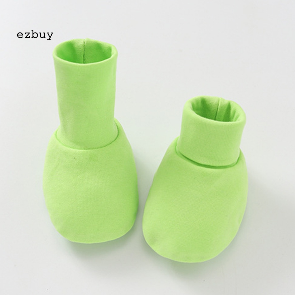 1 Bộ Vỏ Bọc Chân + Nón + Găng Tay + Găng Tay Bằng Cotton Màu Trơn Chống Chảy Xệ Dành Cho Bé Sơ Sinh