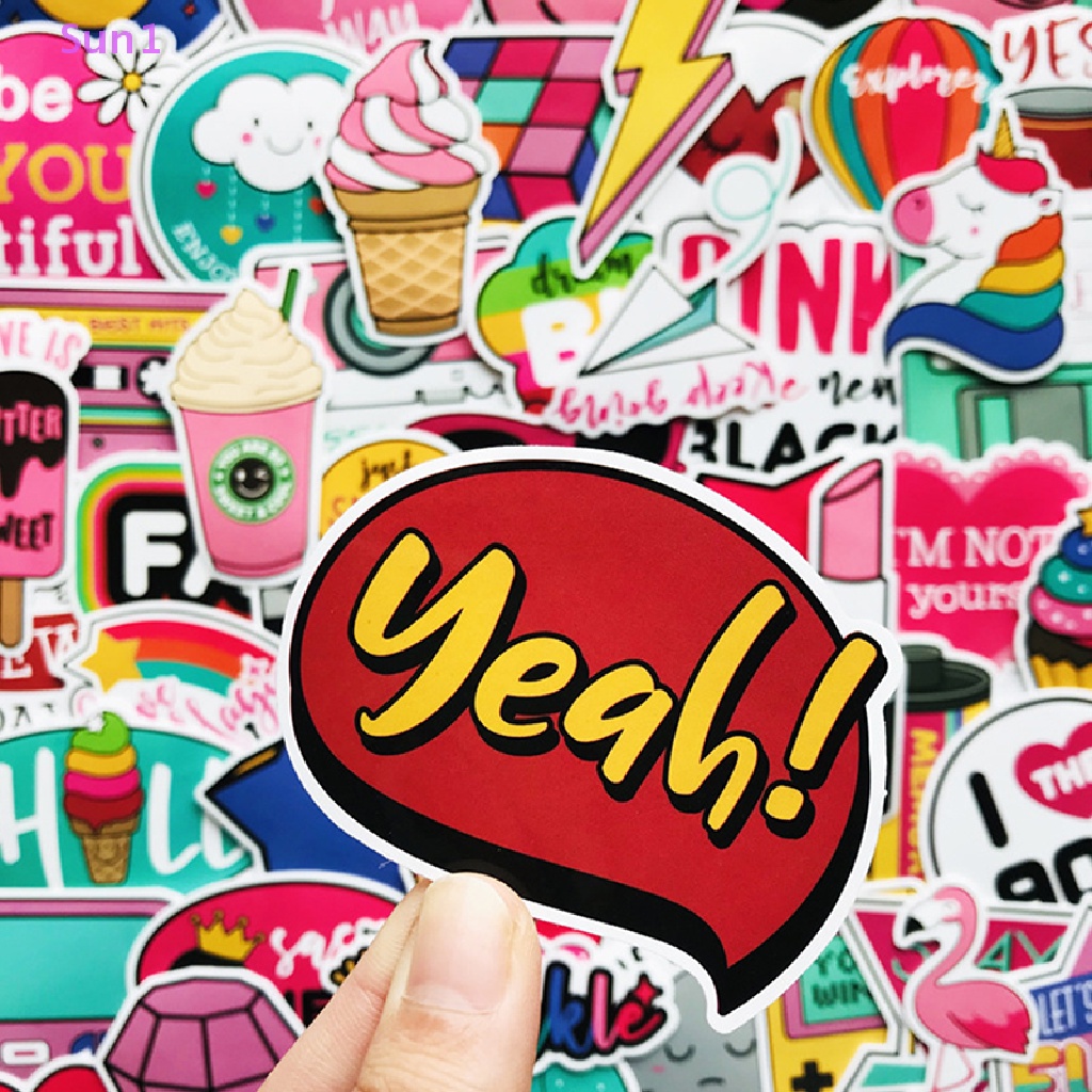 Set 60 Miếng Dán PVC Chống Nước Màu Hồng Vui Nhộn Cho Bé Gái Sun1 >