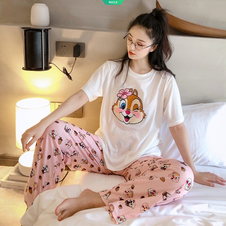 SANRIO Bộ Đồ Ngủ Tay Ngắn In Hoạt Hình Kiki Và Titi Dễ Thương Thời Trang Mùa Hè 2023 Cho Nữ