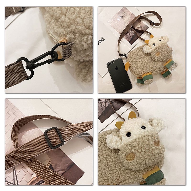 MISCHA Túi Đeo Chéo Lông Cừu Họa Tiết Hoạt Hình Phong Cách Nhật Bản Xinh Xắn