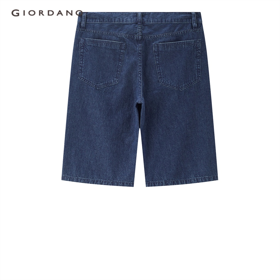 Quần đùi jean GIORDANO 13103211 100% cotton cạp vừa phối 5 túi dành cho nam