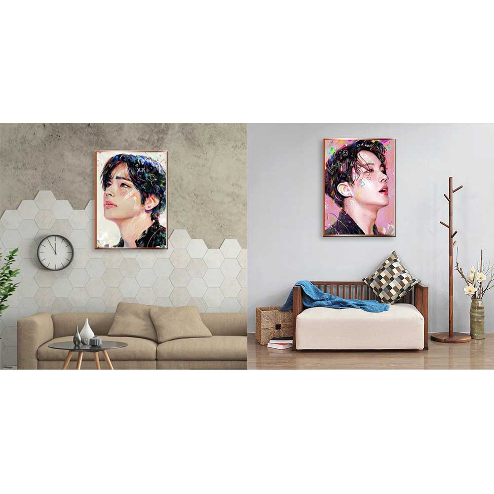 Bộ 2 Tranh Đính Đá Tự Làm 30X40 cm Hình Chân Dung Nhóm Nhạc Bangtan Boys